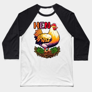 Animal Alphabet - H for Hen Baseball T-Shirt